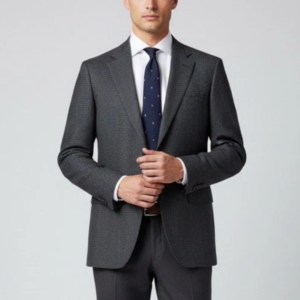 Canali‎ Mens Wool Micro Check Textured Weave Black Blazer Jacket EU 50 /US 40R